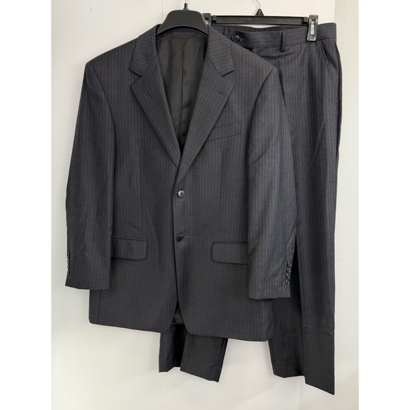 Boston Men's‎ 2-Piece Wool Suit Gray Striped 42R Blazer Jacket 34X29 Pants - Picture 1 of 16